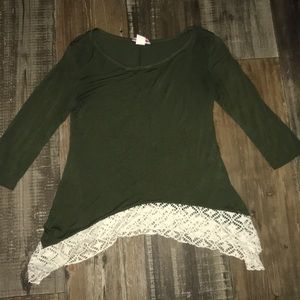 Dark Green Top with white Lace